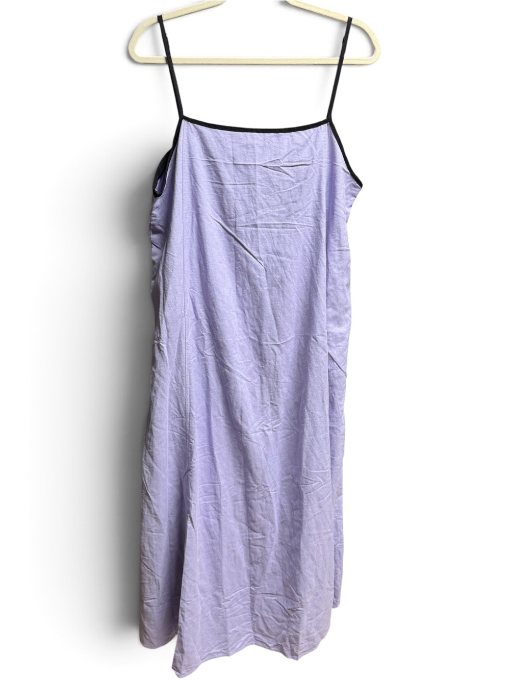 Shy Velvet XL Lavender 100% Linen Maxi Dress Black Trim Pockets Boho NWOT